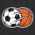看球网网站Logo，橙蓝配色的足球与篮球组合图标